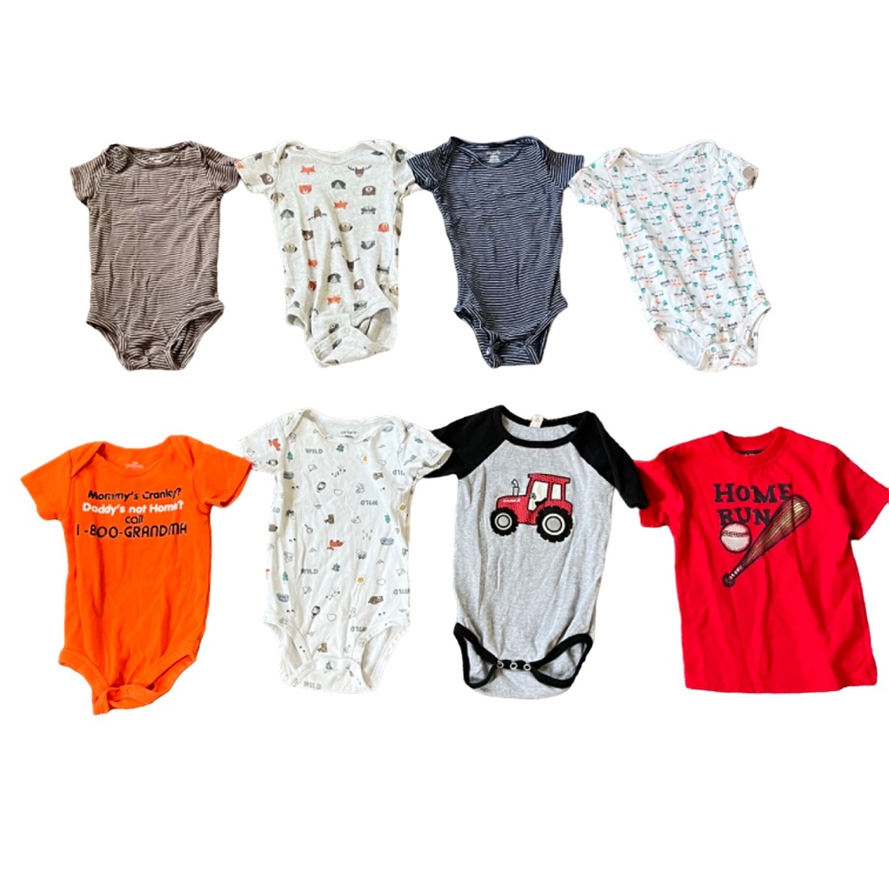 8-Piece Bundle: 7 Short-Sleeved Onesies, 1 T-shirt, Size 18 Months, Carter’s etc